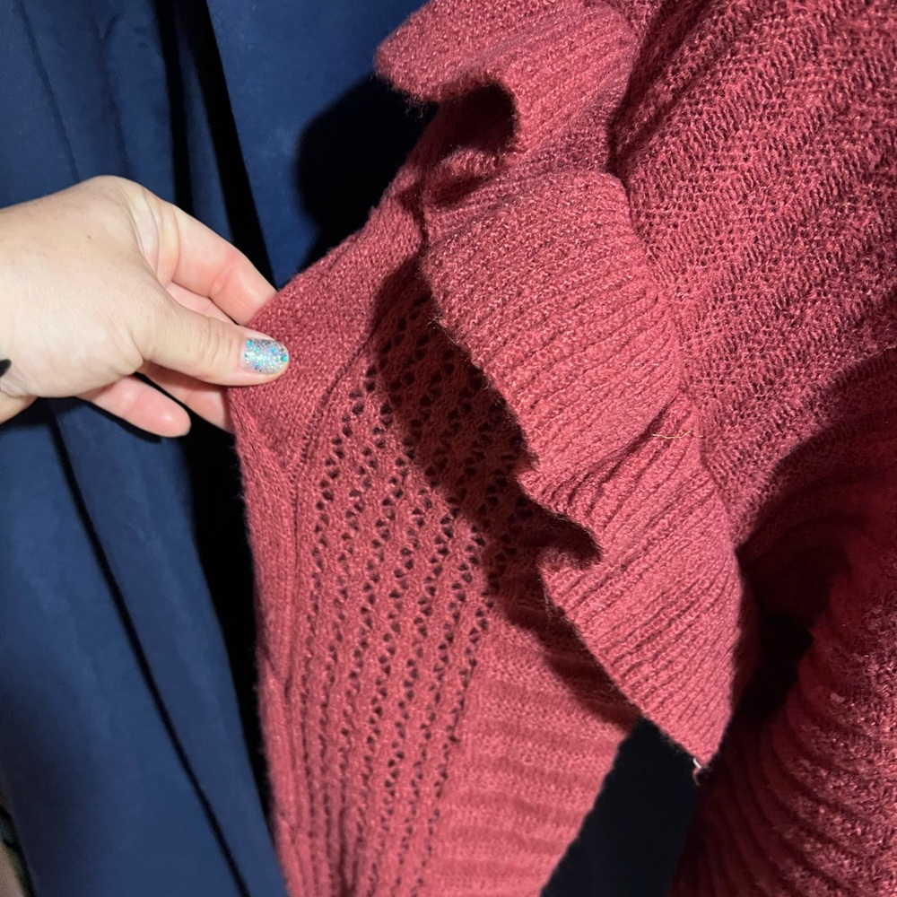 Mud Pie Ruffle Shoulder Raspberry Pink Sweater - Picture 2 of 7